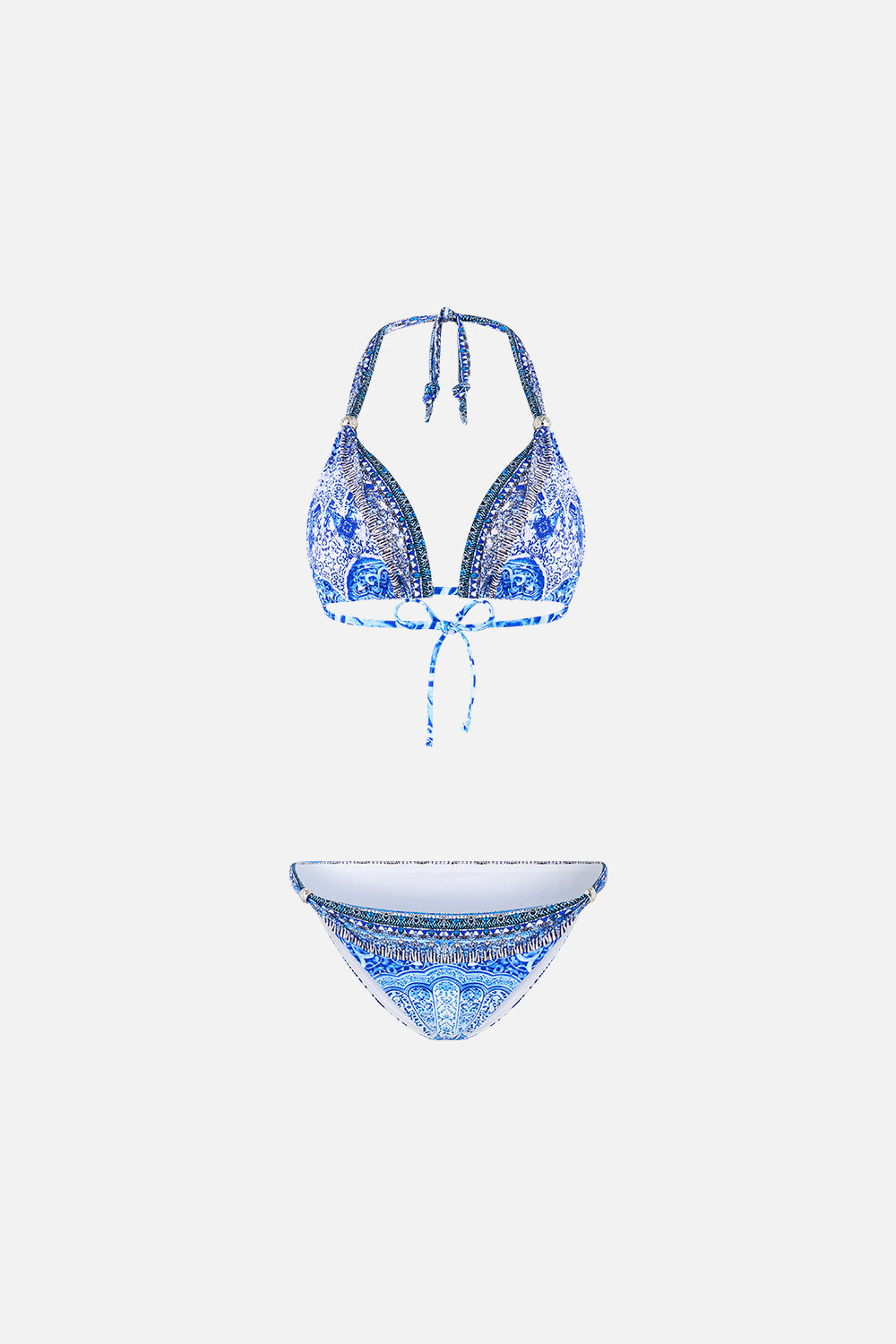 The CAMILLA BALL TRIM TRIANGLE BIKINI SET WITH THICK NECK TIE THE BOSPHOROUS in our  print.