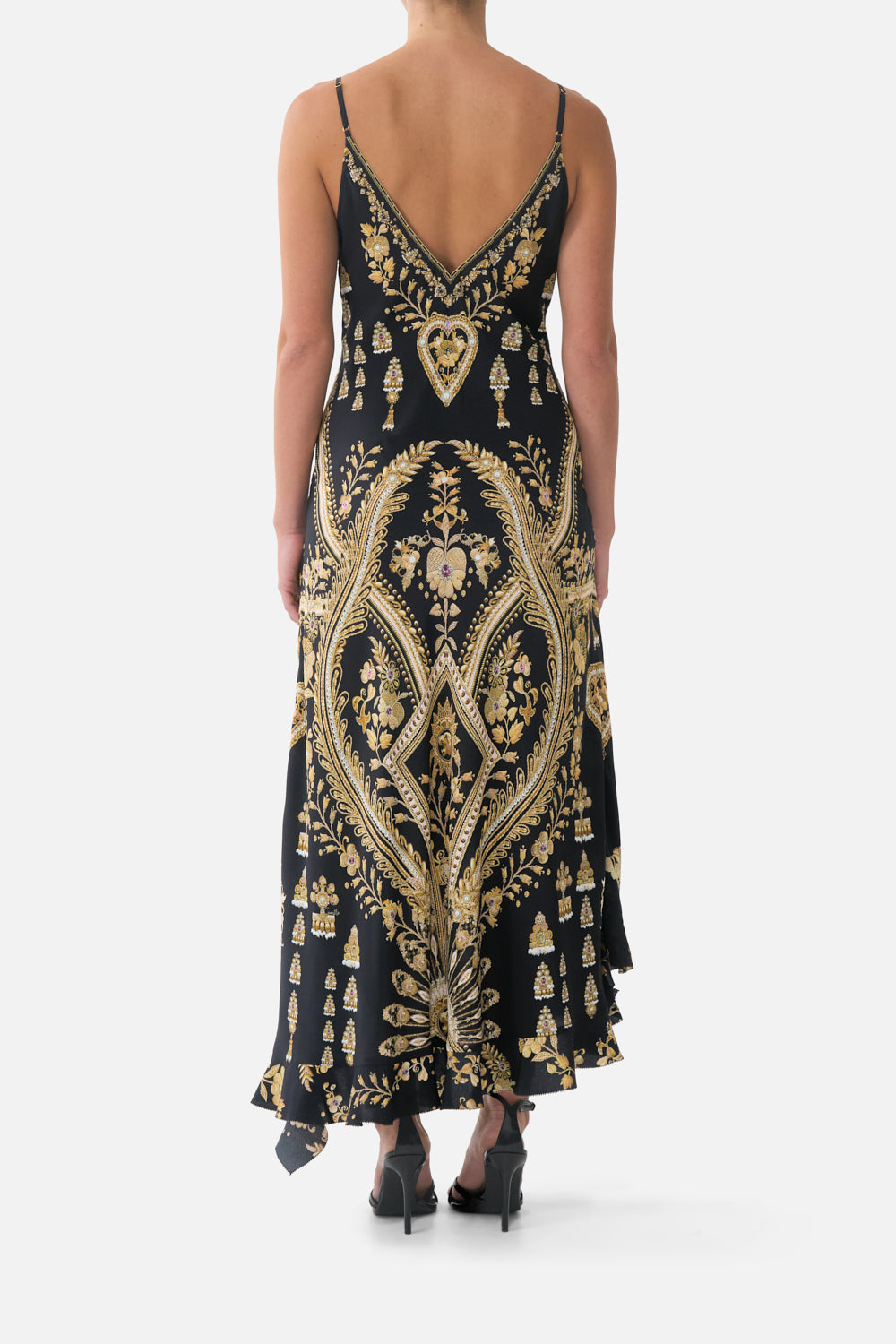 The CAMILLA BIAS SLIP DRESS WITH FRILL HEM TAURUS RISING in our  print.