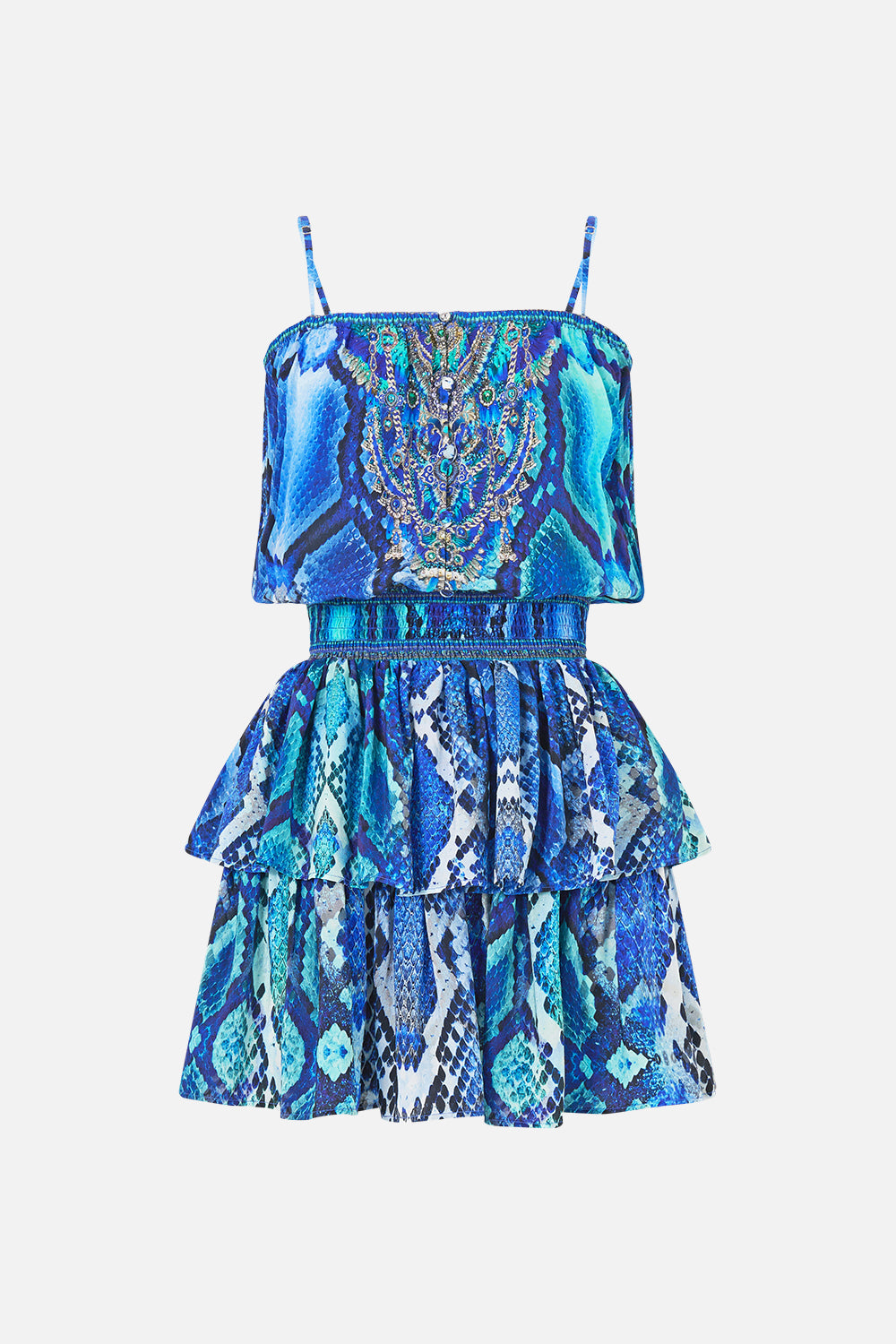 SHIRRED WAIST MINI DRESS THE SAPPHIRE SERPENT