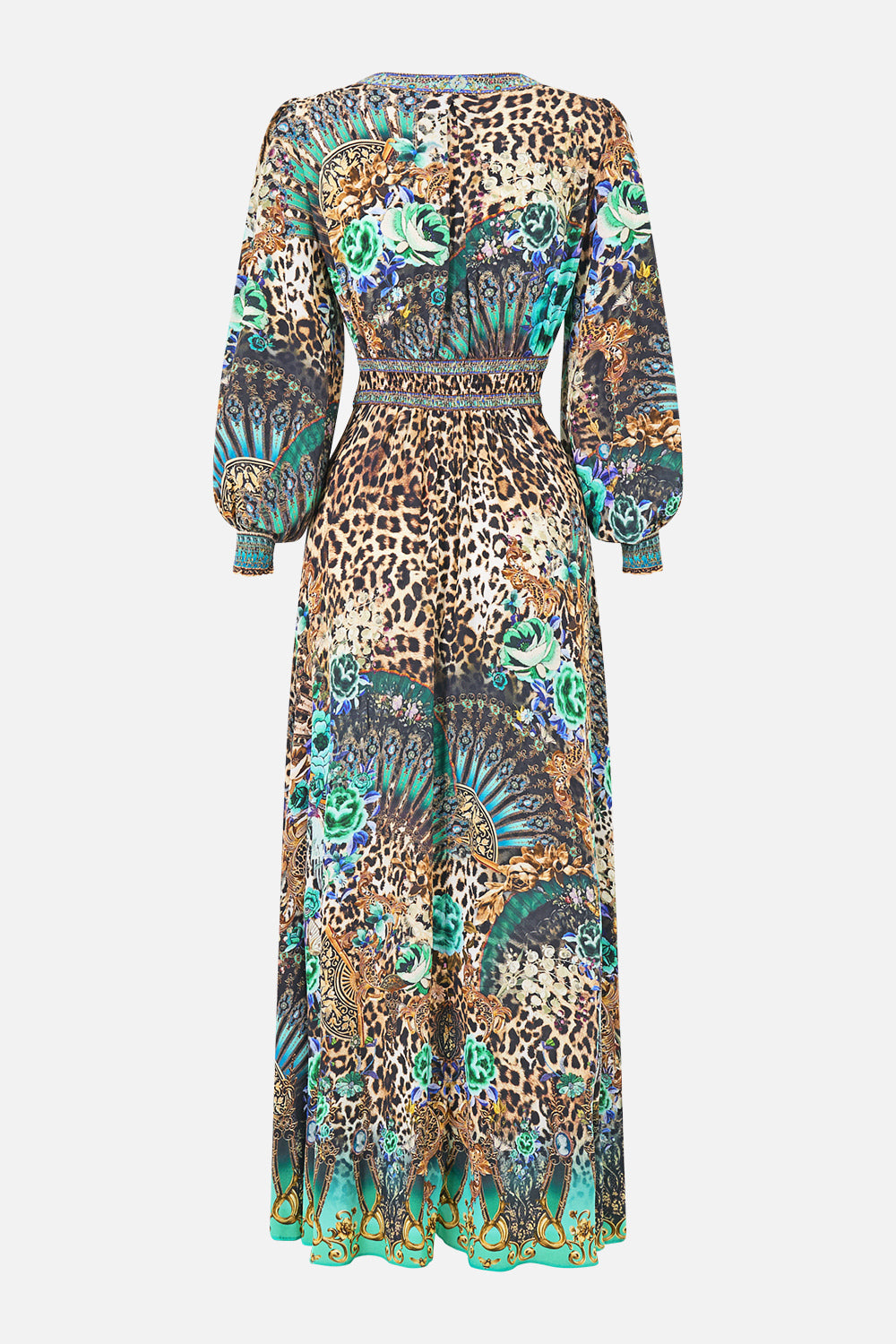 The CAMILLA BUTTON DRESS WITH SHAPED WAISTBAND FLAMENCO EUPHORIA in our  print.