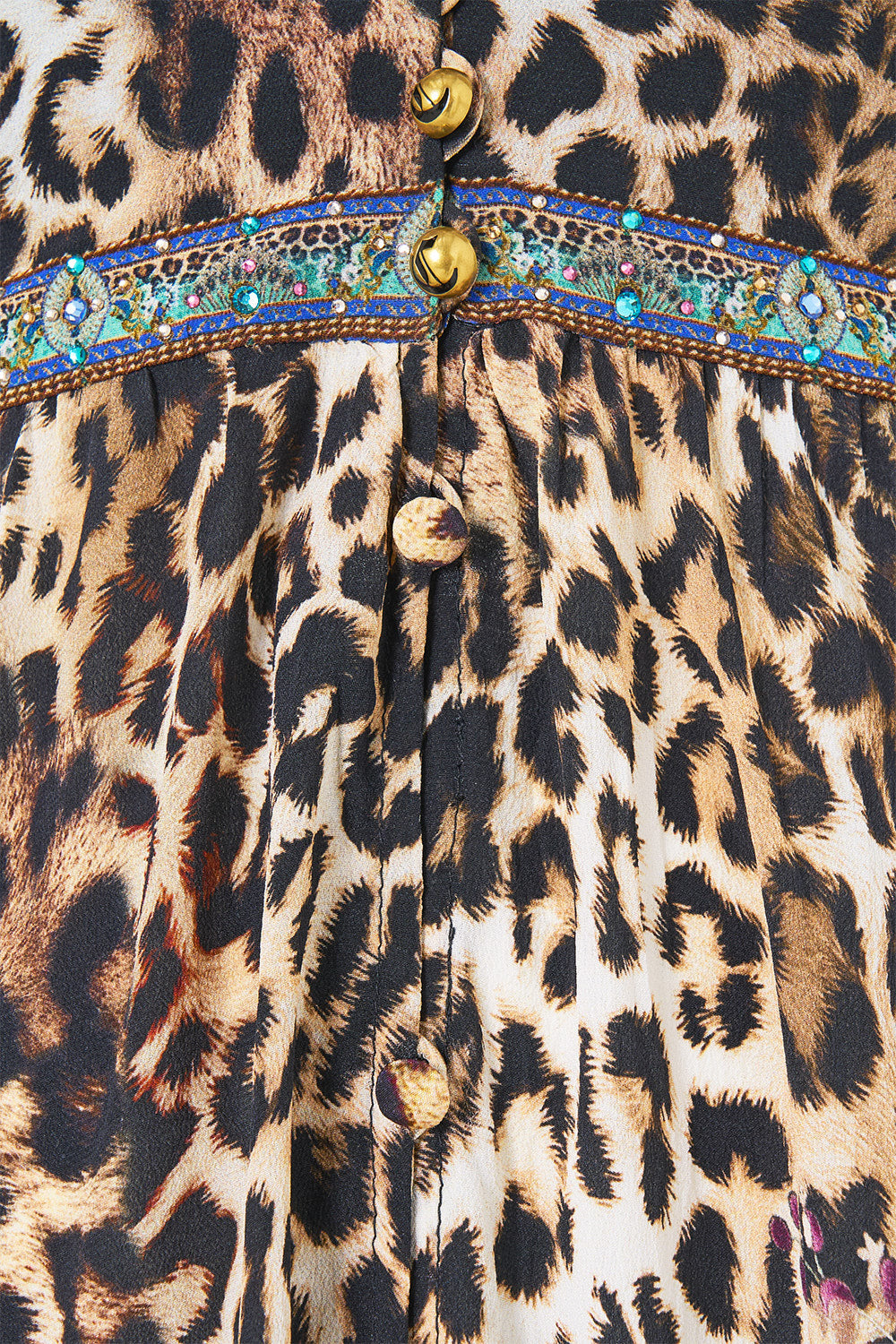 The CAMILLA BUTTON DRESS WITH SHAPED WAISTBAND FLAMENCO EUPHORIA in our  print.