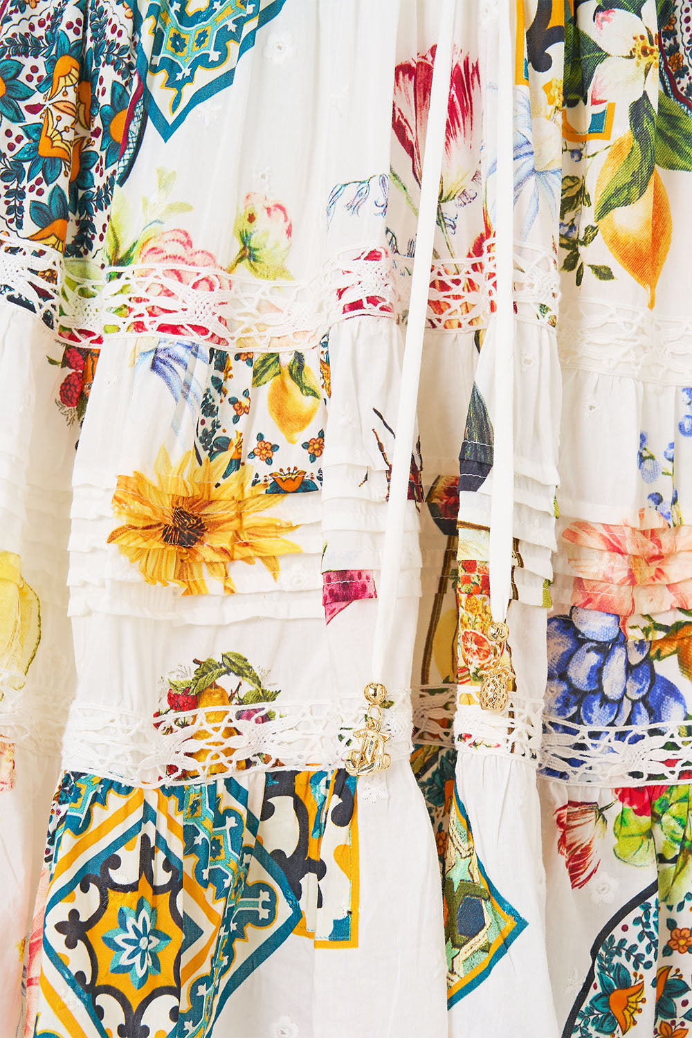 The CAMILLA gather waist short dress in our print Magic of the Mercado.