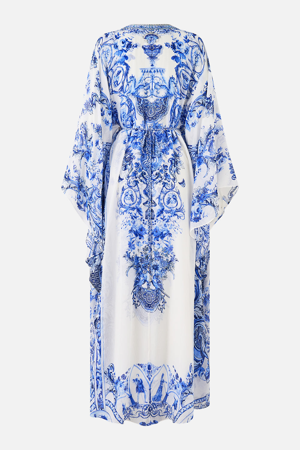 The CAMILLA LONG KAFTAN WITH WAIST DETAIL CERAMIC PANORAMIC in our  print.