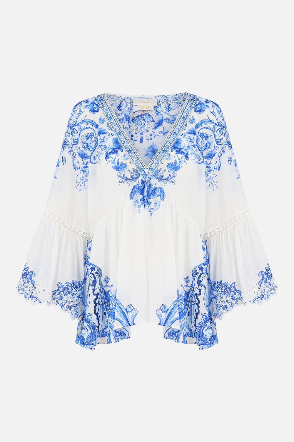 RAGLAN BLOUSE WITH SLEEVE RUFFLE CERAMIC PANORAMIC
