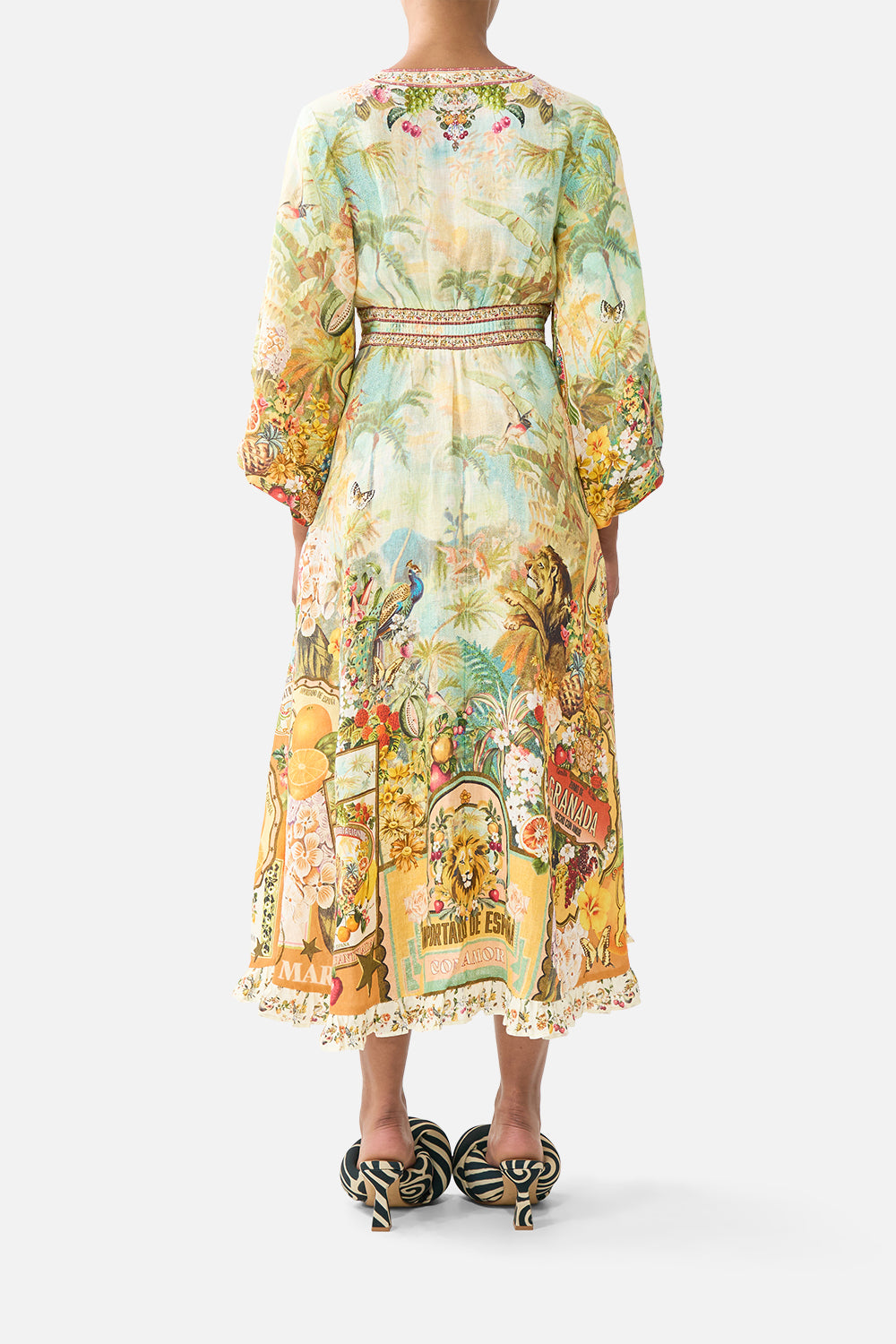 The CAMILLA shaped waistband midi dress in our print Va Va Vintage.