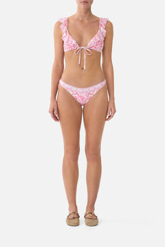 TIE FRONT TRI BIKINI TOP W FRILL NECK LIVIN LA VIDA ROSA
