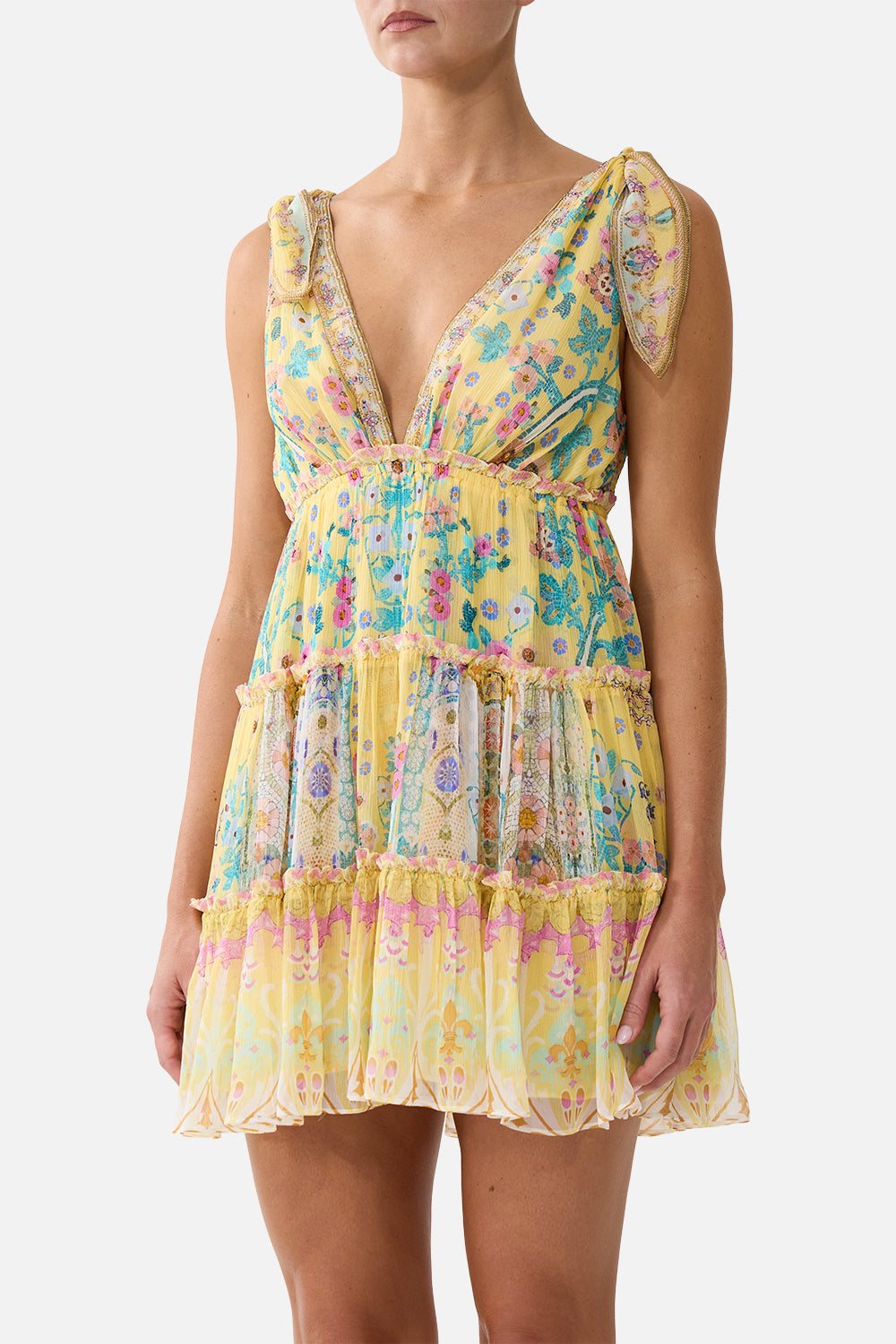 TIERED SHORT DRESS WITH SHOULDER TIES BARCELONA BEB√â
