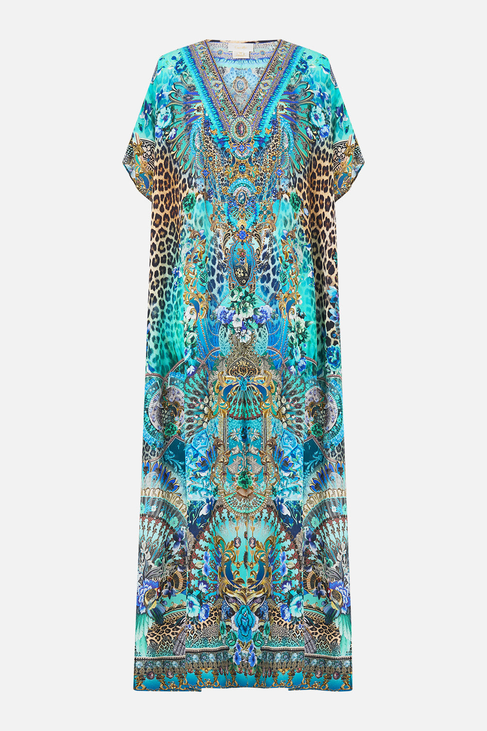 The CAMILLA SLIM FIT KAFTAN WITH SPLIT FLAMENCO EUPHORIA in our  print.