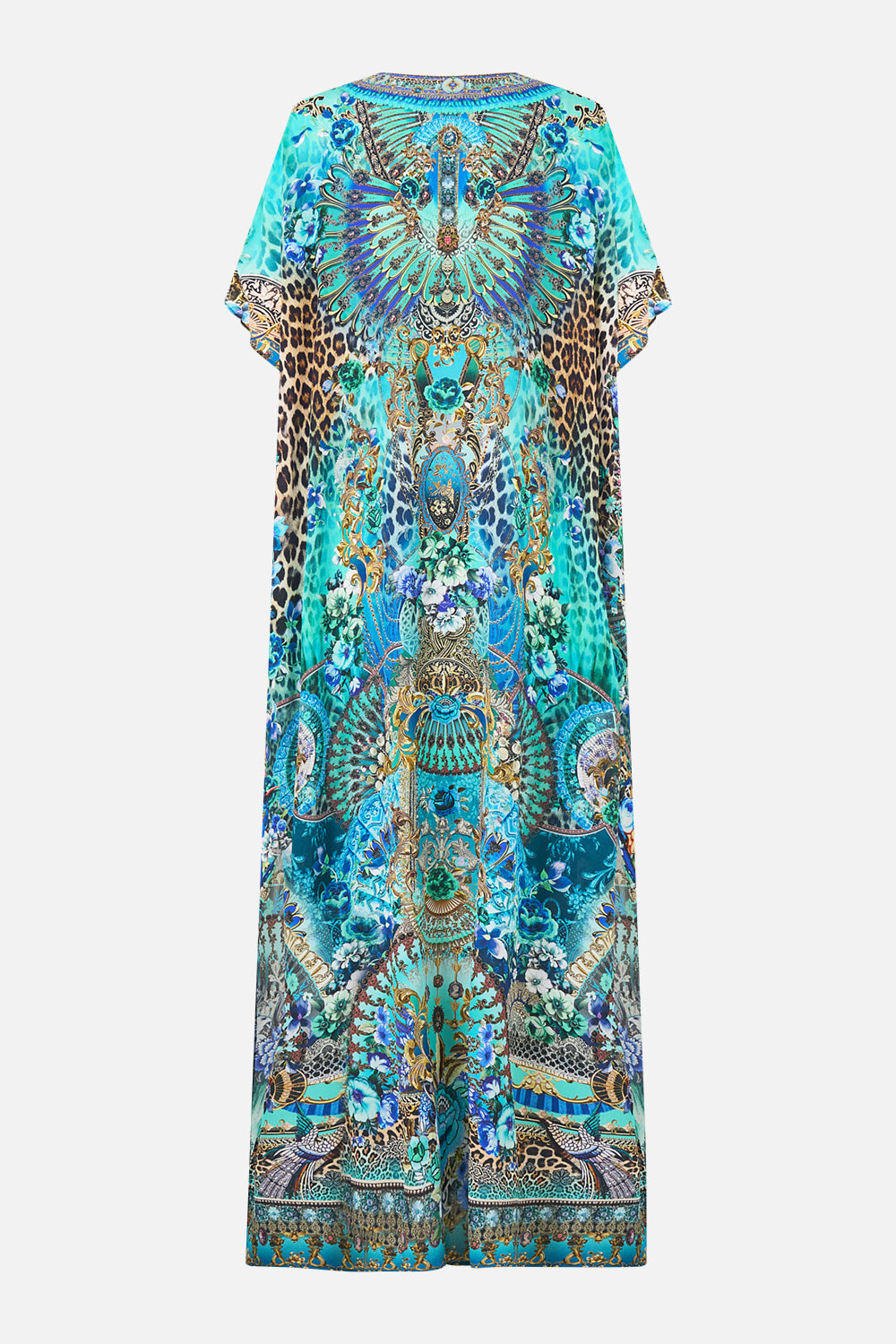 The CAMILLA SLIM FIT KAFTAN WITH SPLIT FLAMENCO EUPHORIA in our  print.