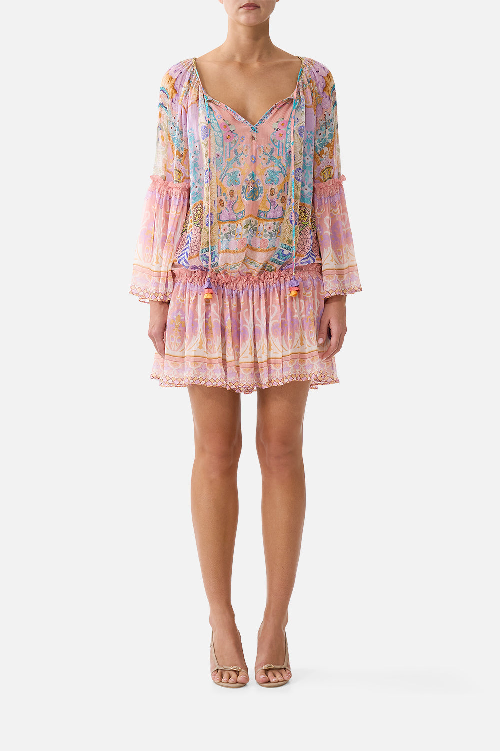 SHORT DROPPED WAIST DRESS WITH BELL SLEEVE HOWDY GAUDI