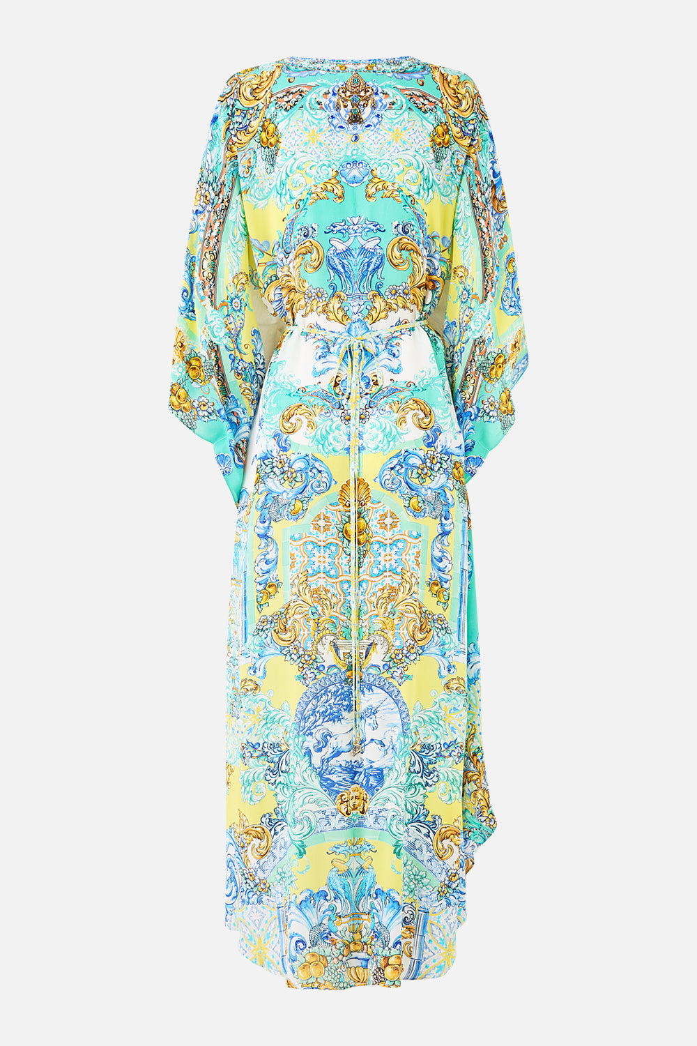 The CAMILLA GATHERED WAIST KAFTAN DIAL UP THE TILES in our  print.