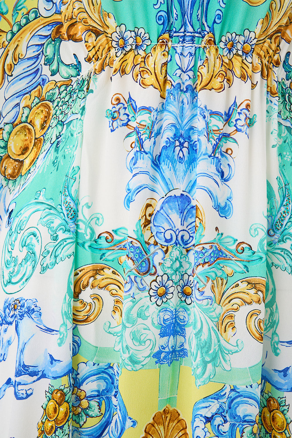 The CAMILLA GATHERED WAIST KAFTAN DIAL UP THE TILES in our  print.