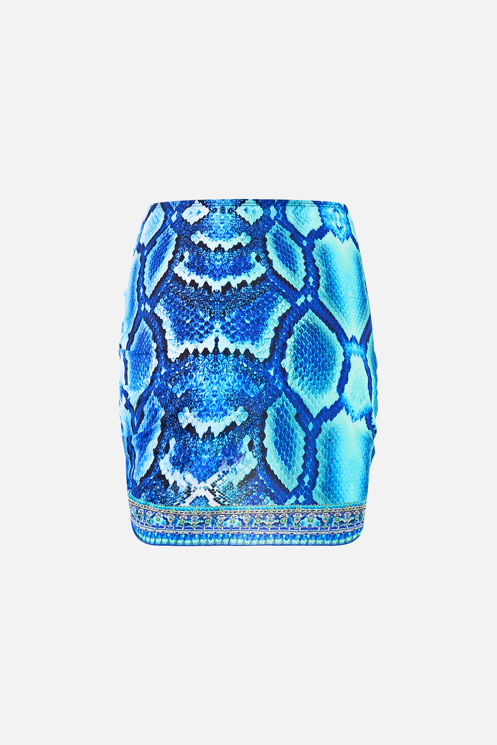 The CAMILLA RUCHED SHORT SARONG W RING FRONT TRIM THE SAPPHIRE SERPENT in our  print.