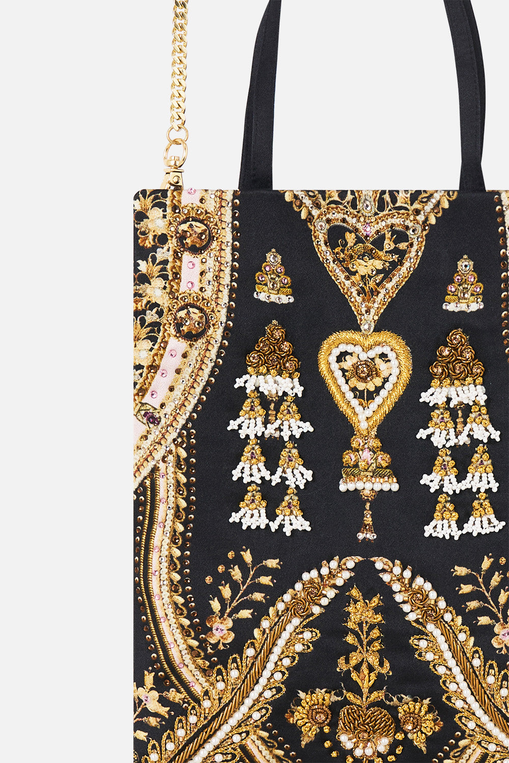 The CAMILLA embellished mini tote with chain strap in our print Taurus Rising.