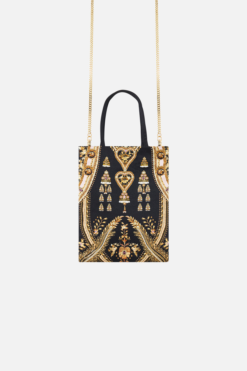 The CAMILLA embellished mini tote with chain strap in our print Taurus Rising.