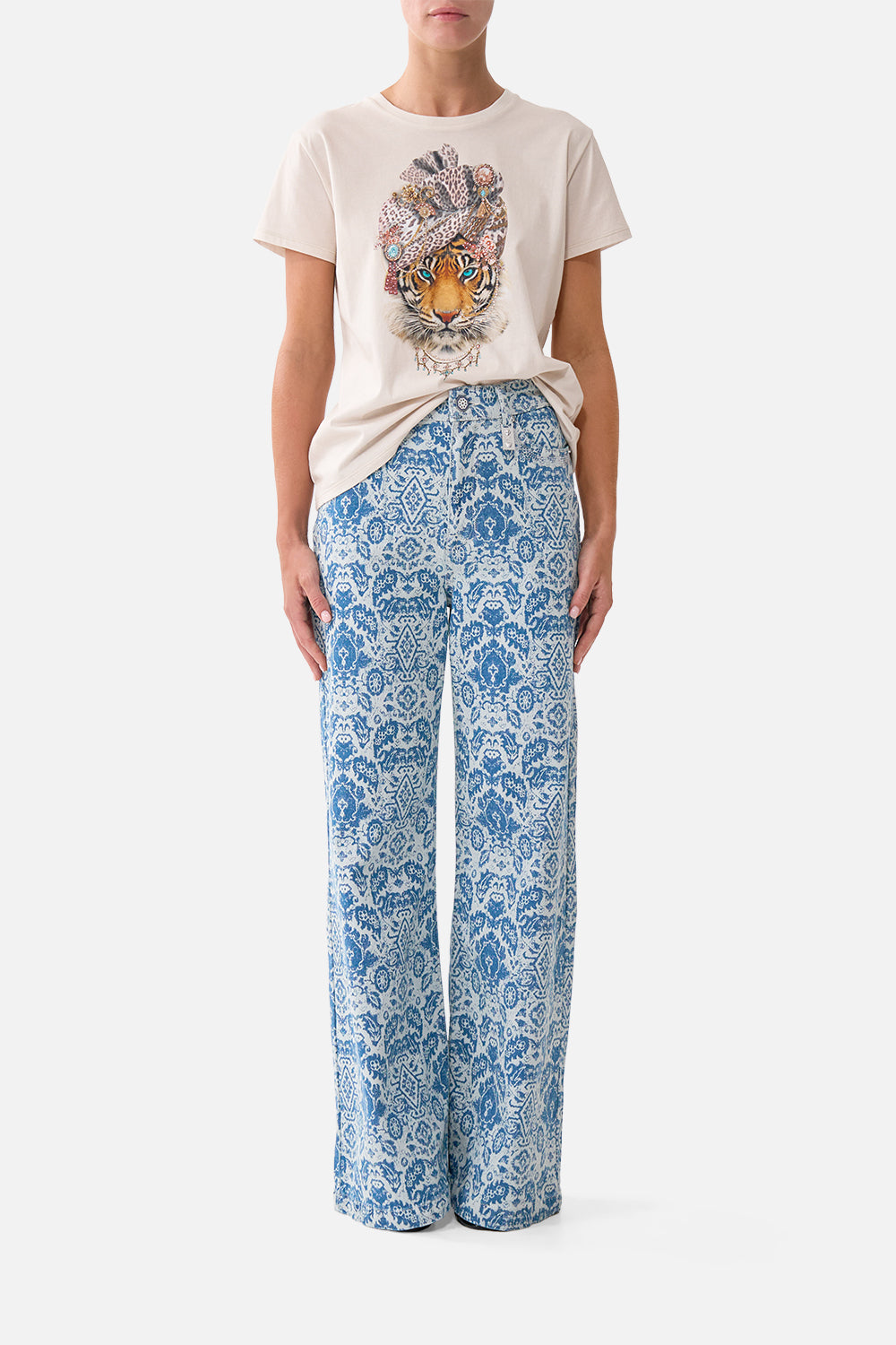 The CAMILLA JENNA HIGH WAISTED FLARE DENIM in our DENIM print.