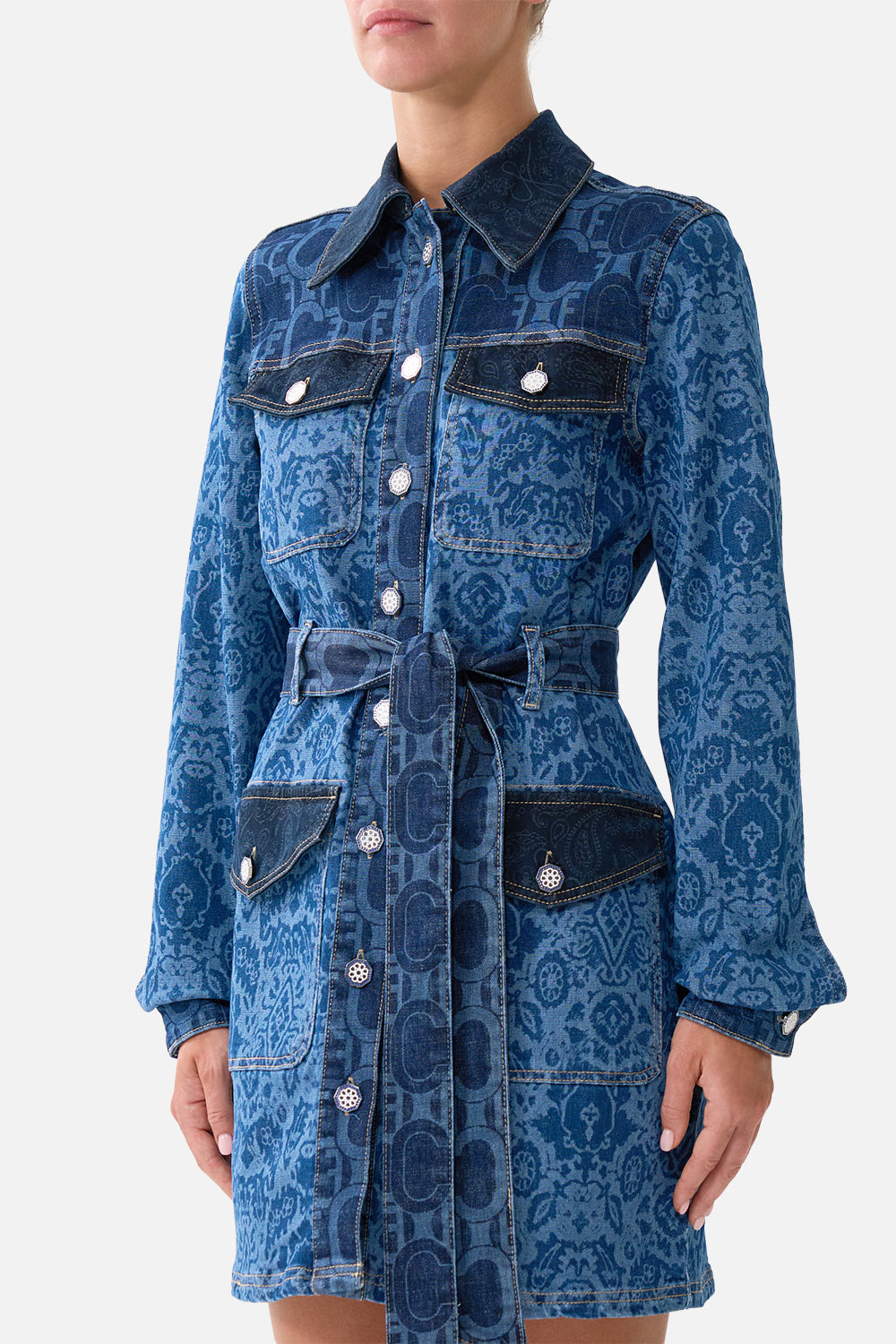 JENNA BELTED MINI DRESS DENIM