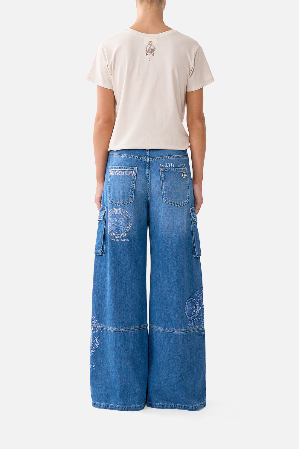 The CAMILLA wide leg cargo jean in Denim.