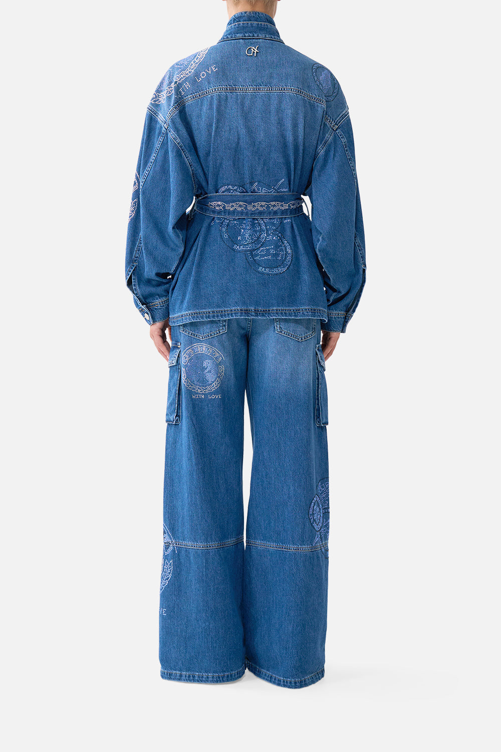The CAMILLA ALIKA HIGH NECK JACKET DENIM in our  print.