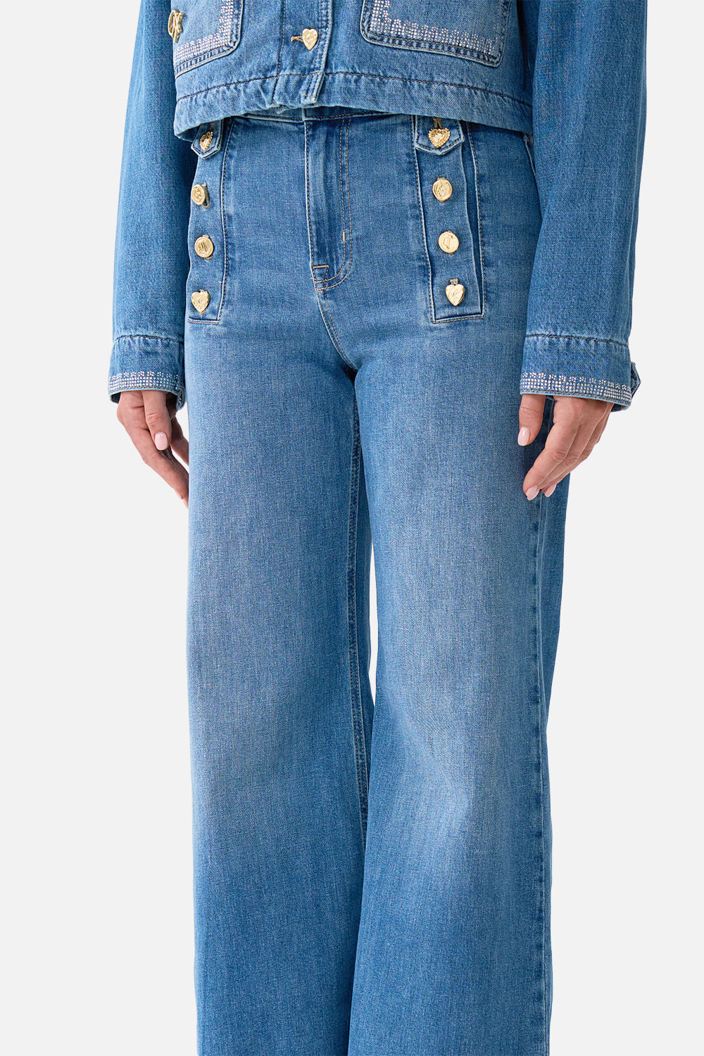 AMANDA TAURUS RISING HARDWARE FLARE JEAN DENIM