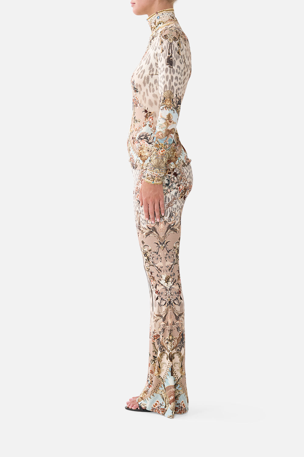 The CAMILLA JERSEY TURTLENECK ARANJUEZ ANIMALIA in our  print.