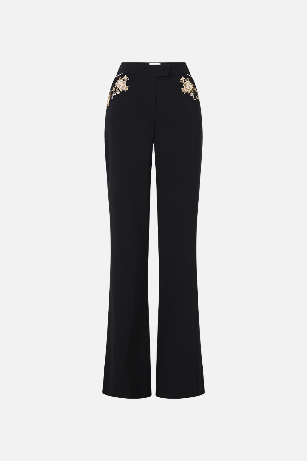 The CAMILLA flare trouser with seam detail in our print Flamenco Folklore. Front view.