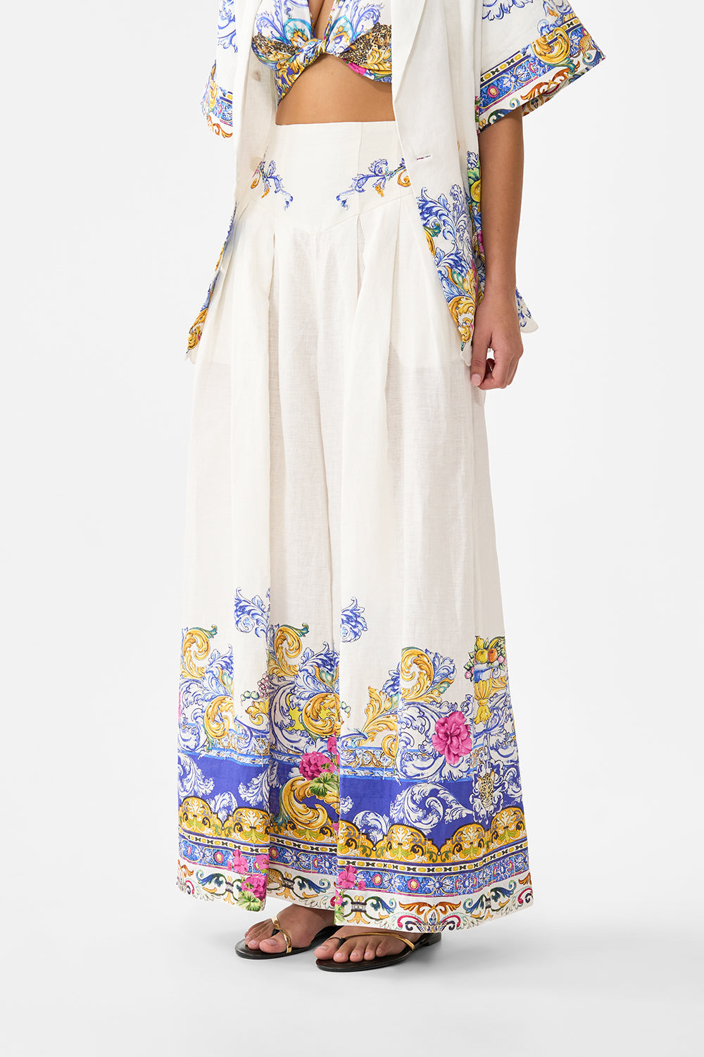 The CAMILLA corset waist wide leg pant in our print Milla in Sevilla.