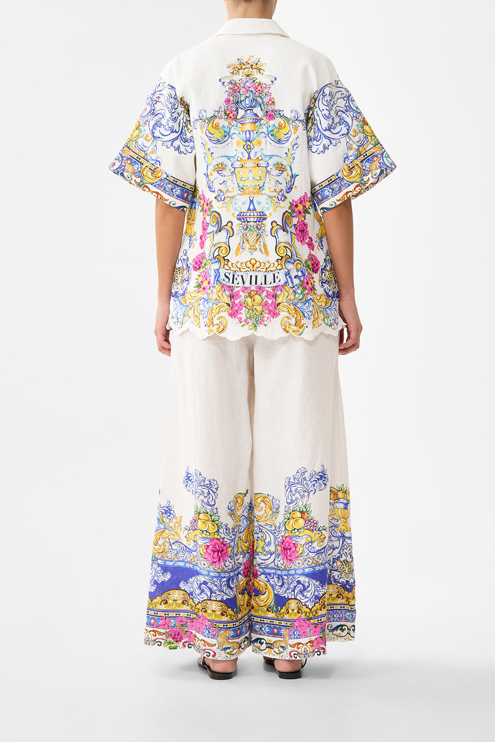The CAMILLA corset waist wide leg pant in our print Milla in Sevilla.
