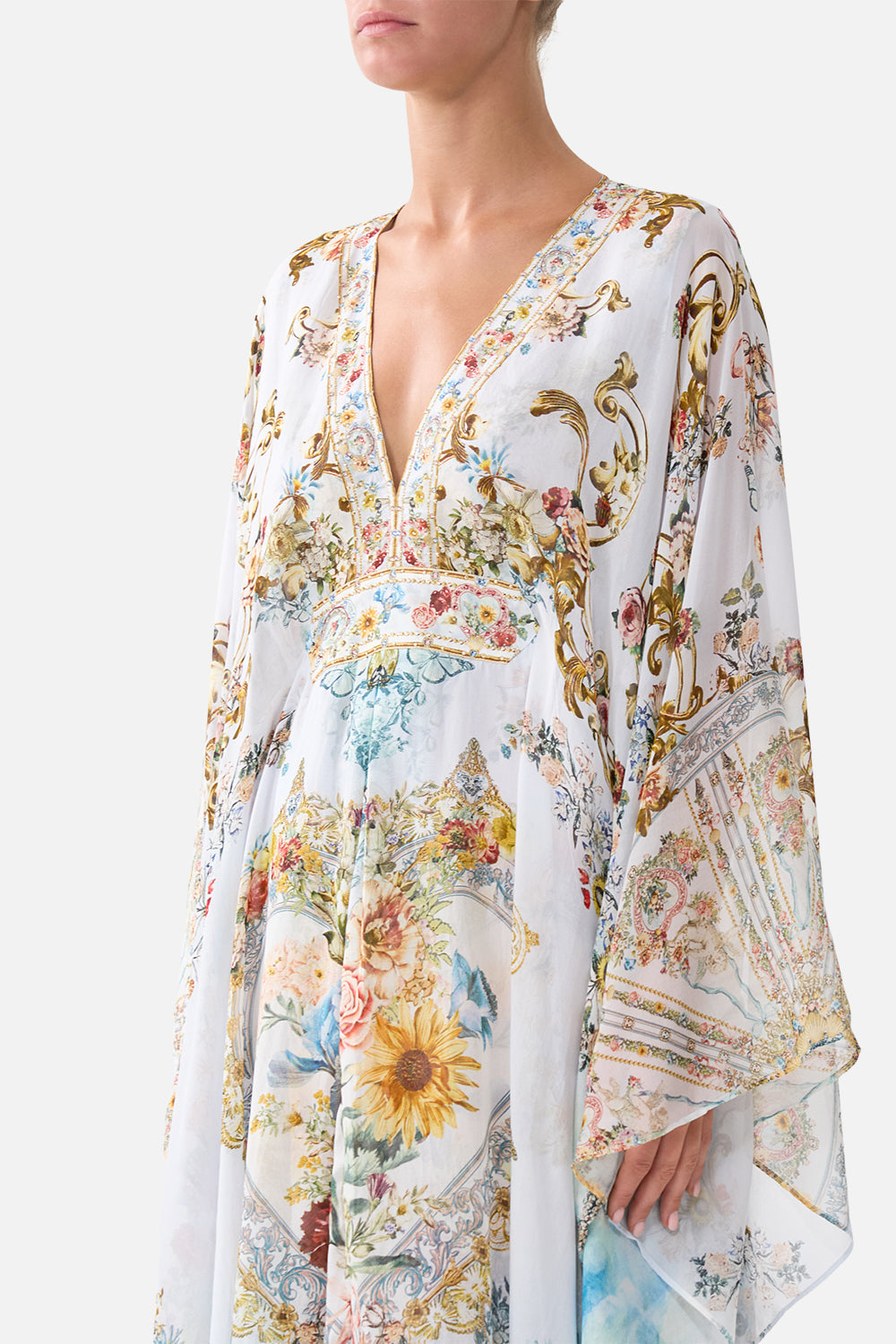 The CAMILLA long kaftan with waist detail in our print Seville Sweetheart.