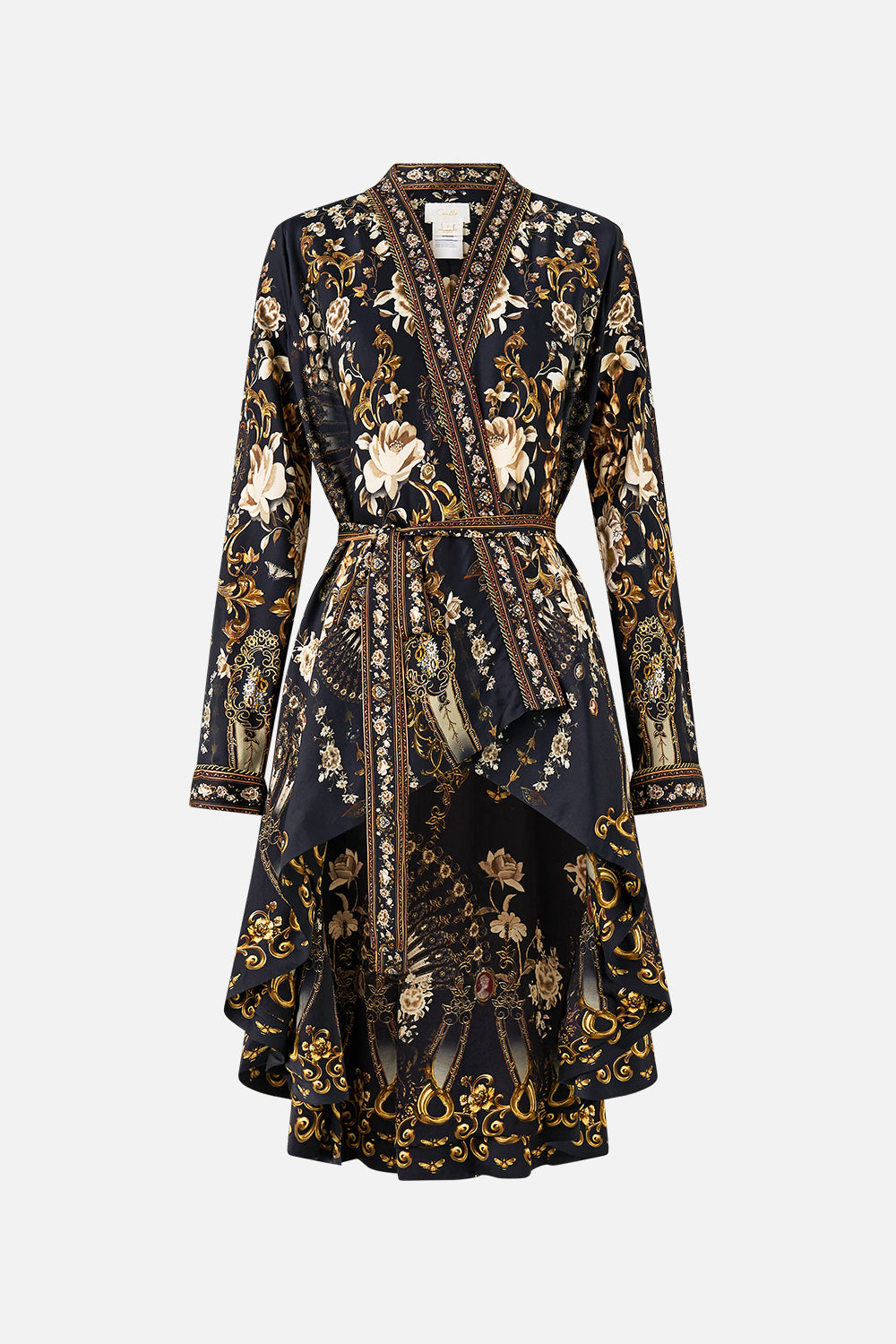 The CAMILLA CROPPED SLEEVE LAYER WITH WAIST TIE FLAMENCO FOLKLORE in our  print.