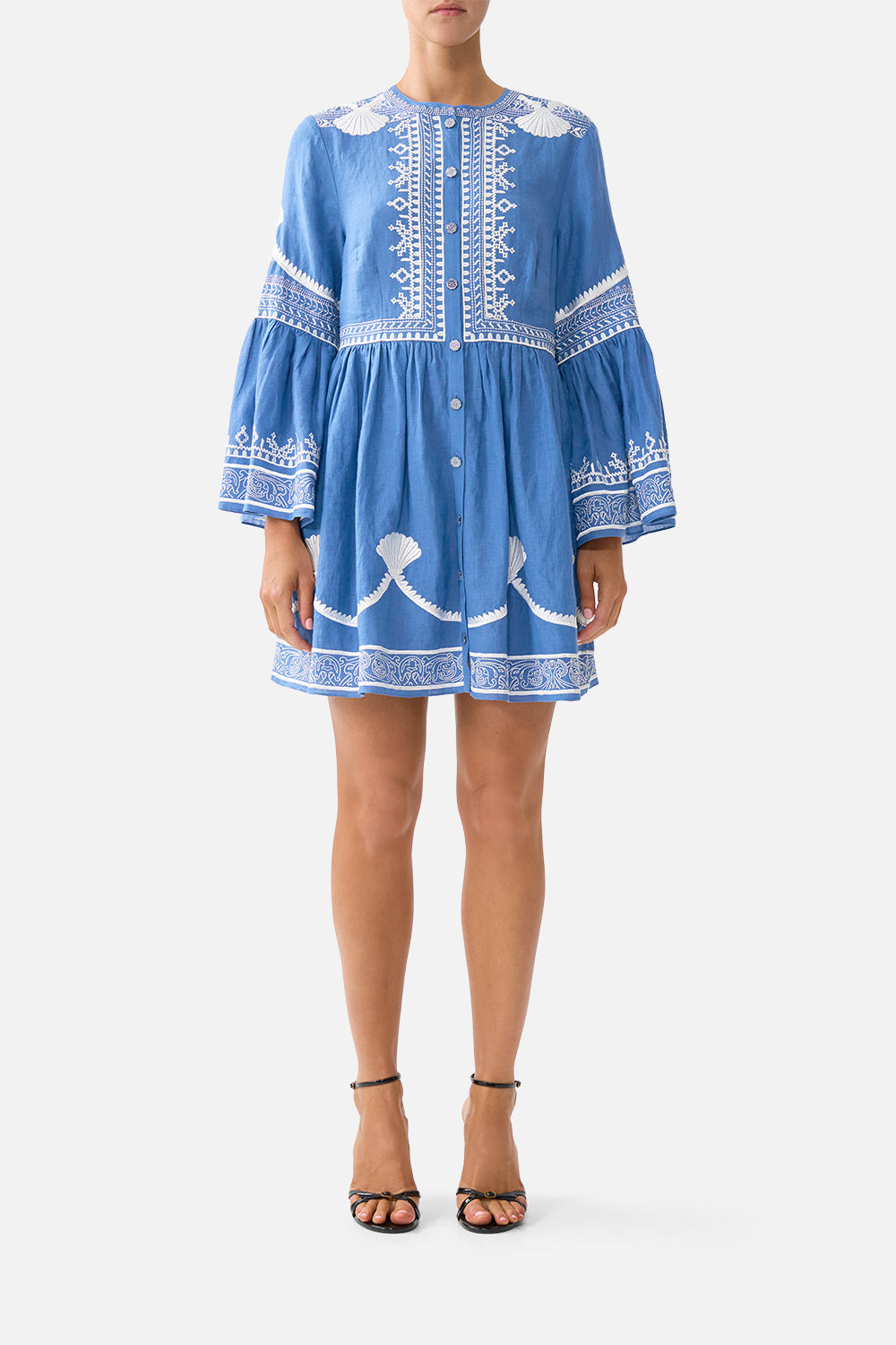 BUTTON THROUGH MINI DRESS WITH FLARED SLEEVE DE NADA GRANADA