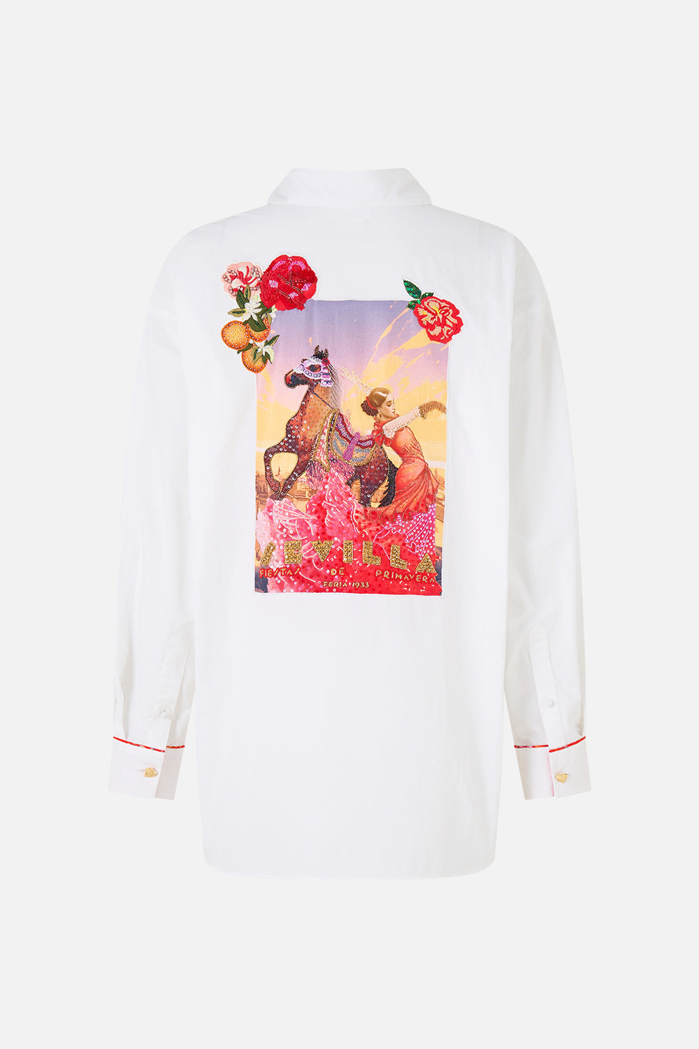 The CAMILLA long sleeve oversized shirt with pocket in our print Daughters of Duende.