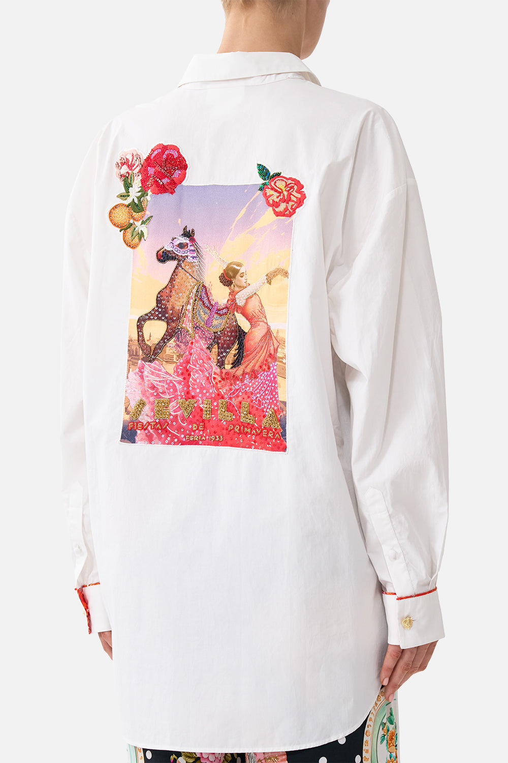 The CAMILLA long sleeve oversized shirt with pocket in our print Daughters of Duende.