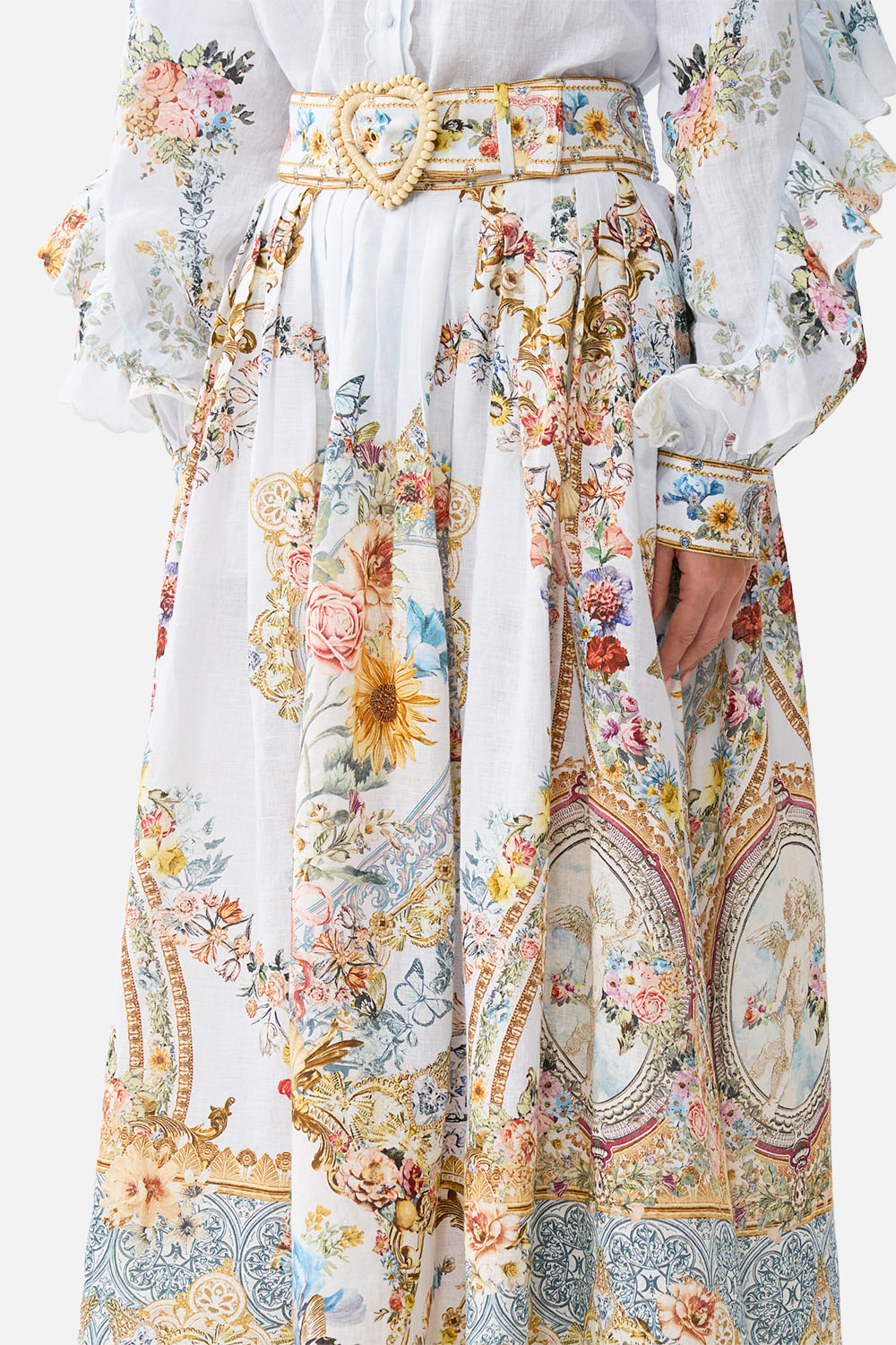 The CAMILLA belted midi skirt in our print Seville Sweetheart.