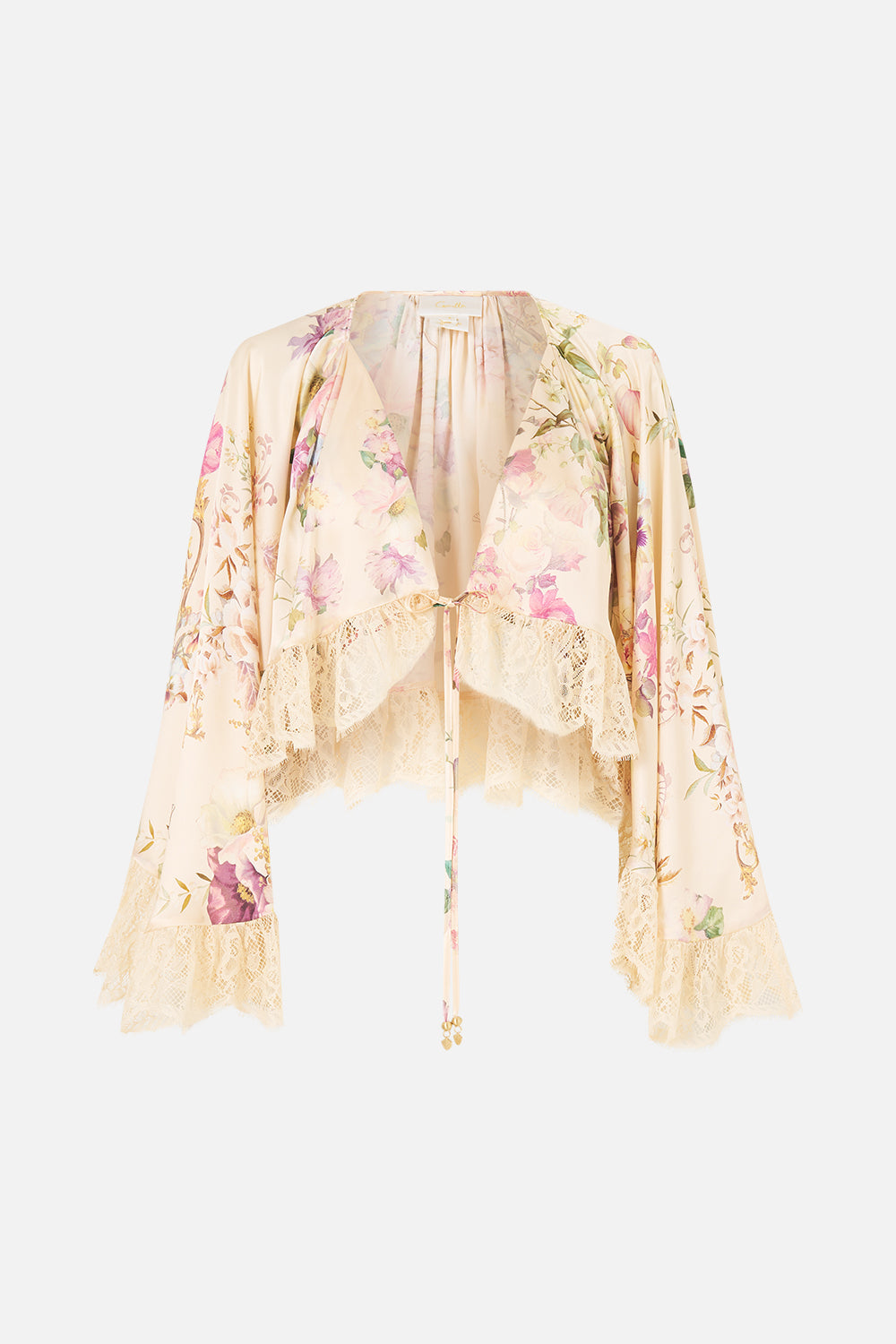 The CAMILLA CROP RUFFLE TOP ADORNED IN ARANJUEZ in our  print.