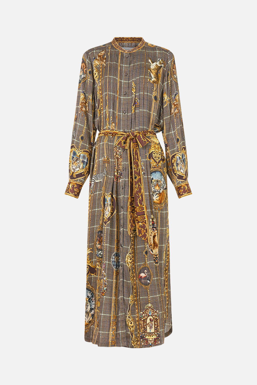 The CAMILLA MIDI SHIRT DRESS WITH PINTUCKS ANIMALS IN THE PALACE