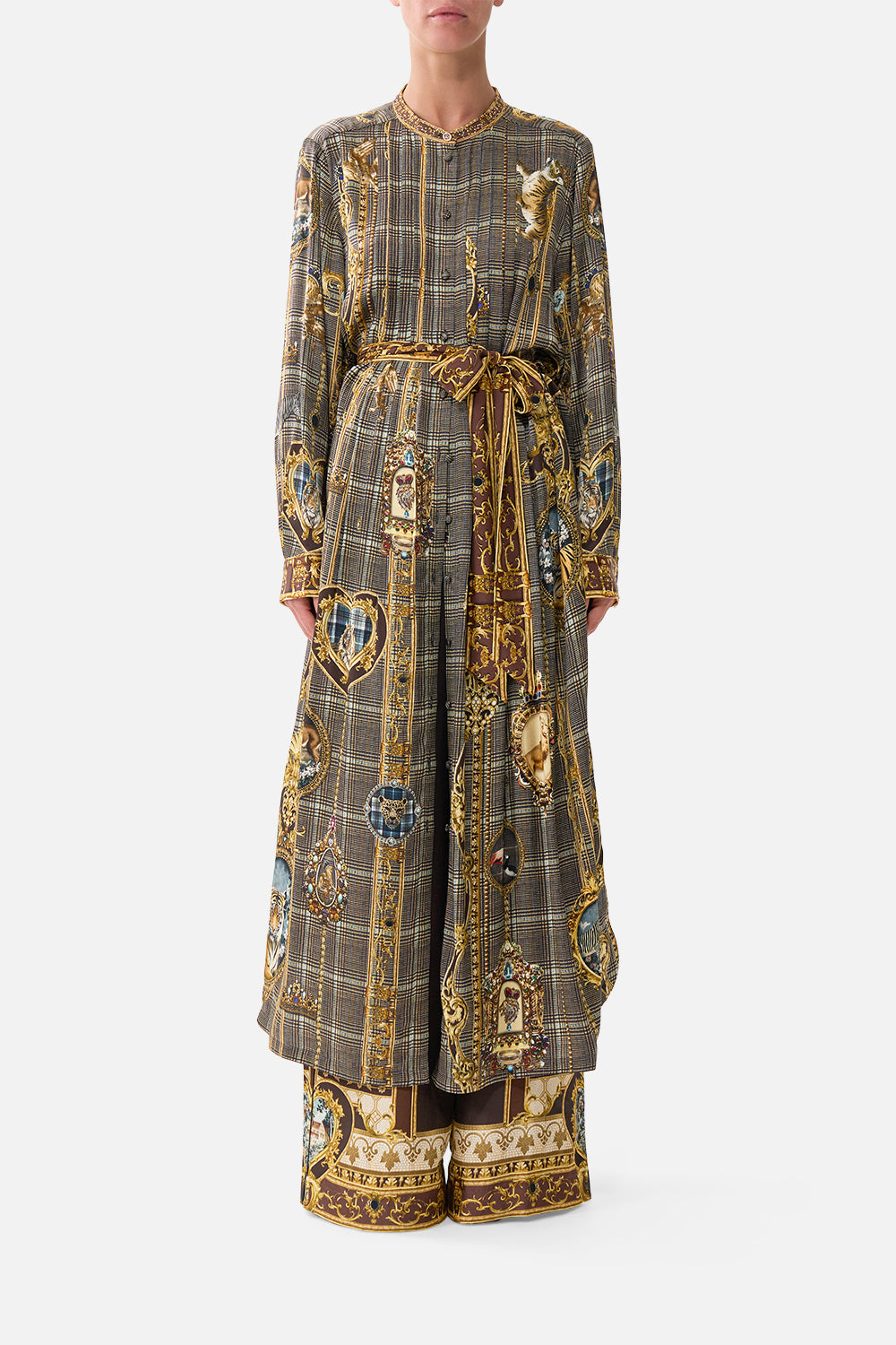 The CAMILLA Midi Shirt Dress with Pintucks Animals in the Palace in our Animals in the Palace print.
