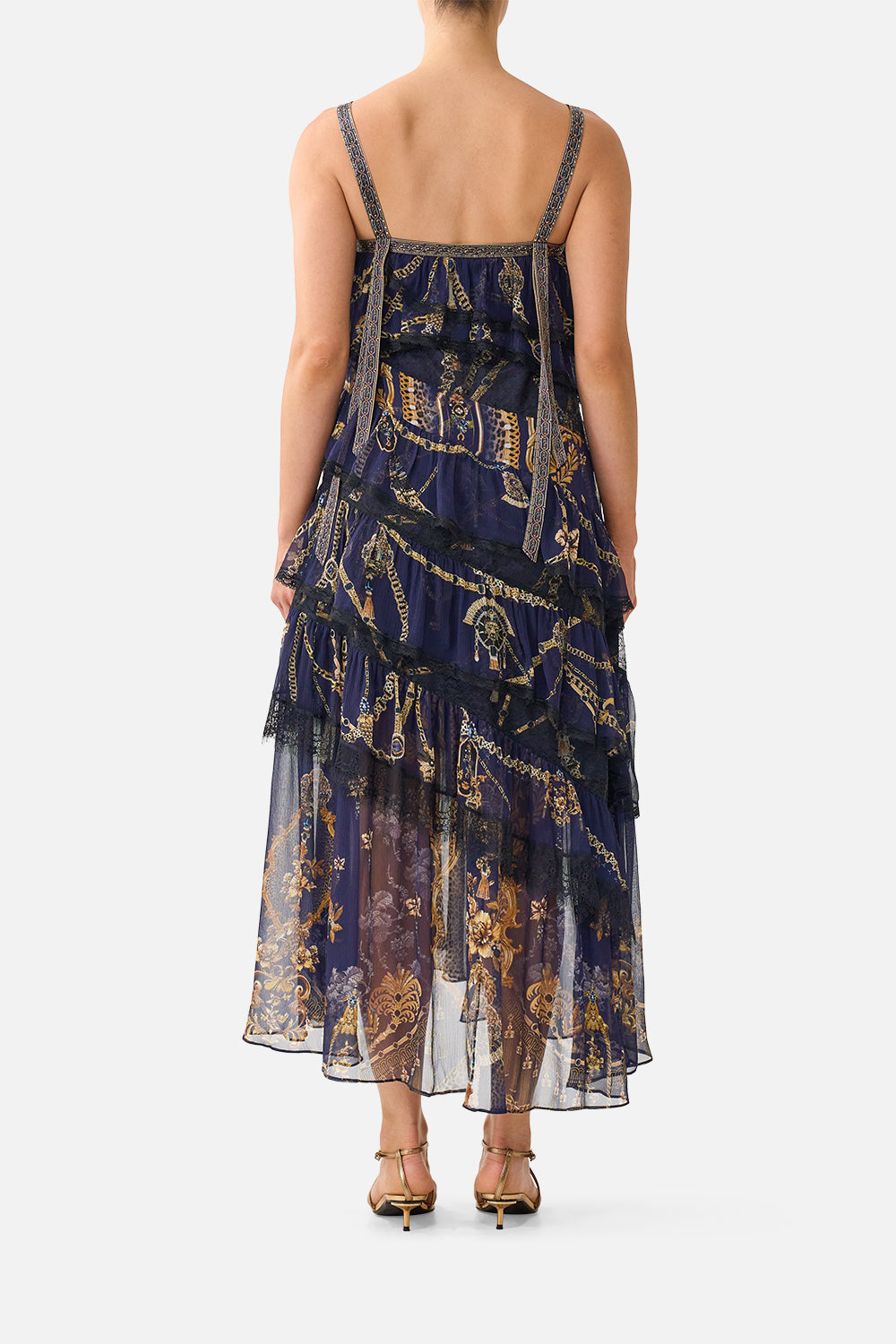ASYMMETRIC SPLICED LACE DRESS CLOAKED IN BAROQUE