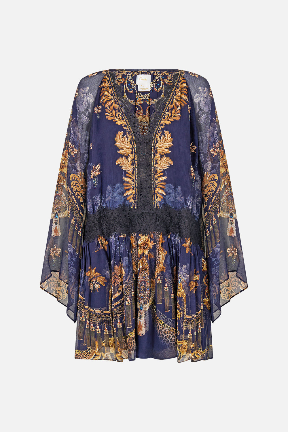RELAXED SHORT DRESS WITH DROPPED WAIST CLOAKED IN BAROQUE