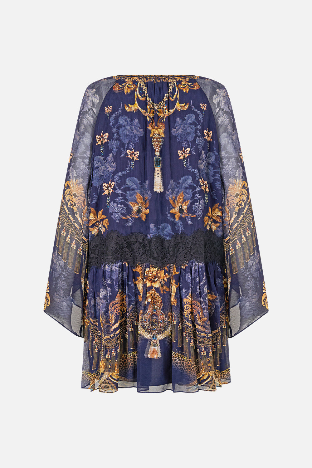 RELAXED SHORT DRESS WITH DROPPED WAIST CLOAKED IN BAROQUE