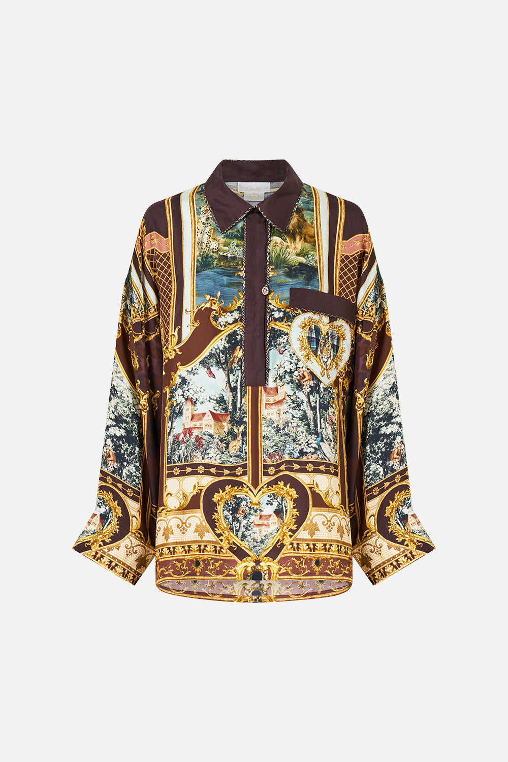 The CAMILLA Relaxed Collared Shirt With Pocket Animals In The Palace in our Animals In The Palace print.