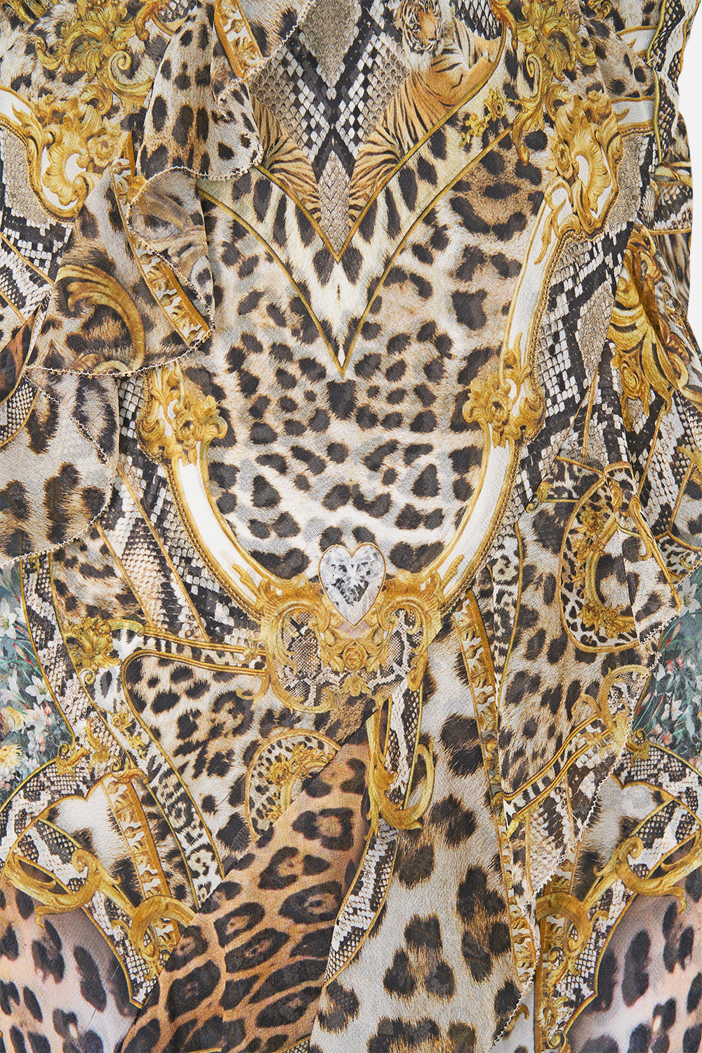 The CAMILLA Asymmetrical Ruffle Slip Dress Leopard Libertine in our Leopard Libertine print.