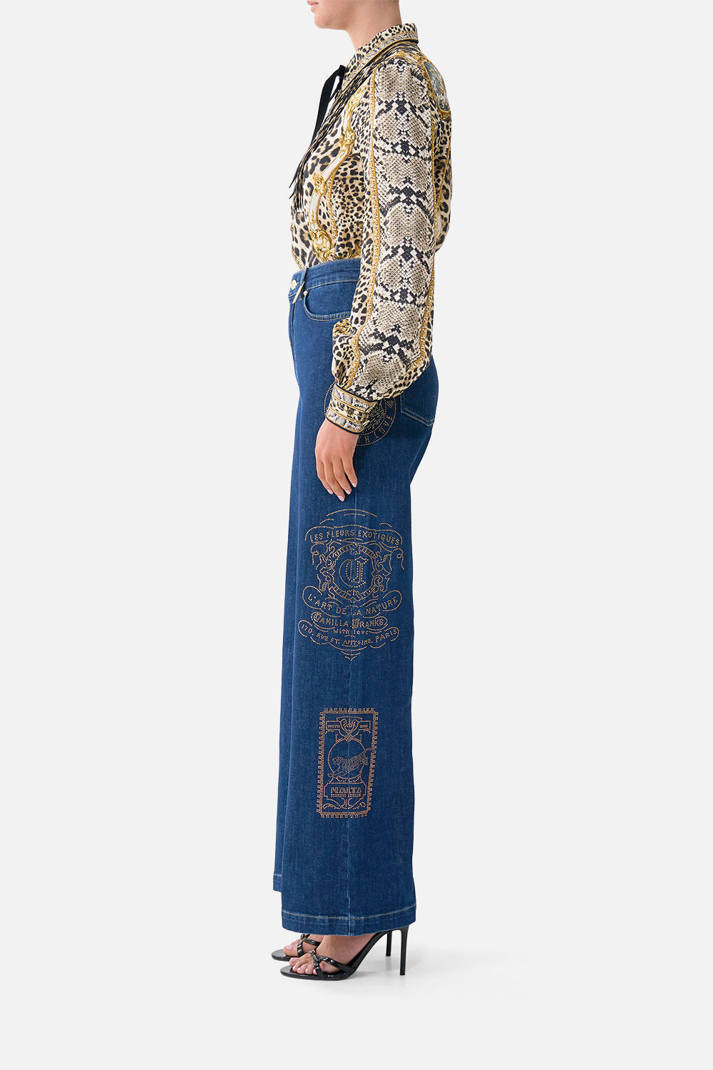 The CAMILLA Collared Shirt with Pintucks Leopard Libertine in our Leopard Libertine print.