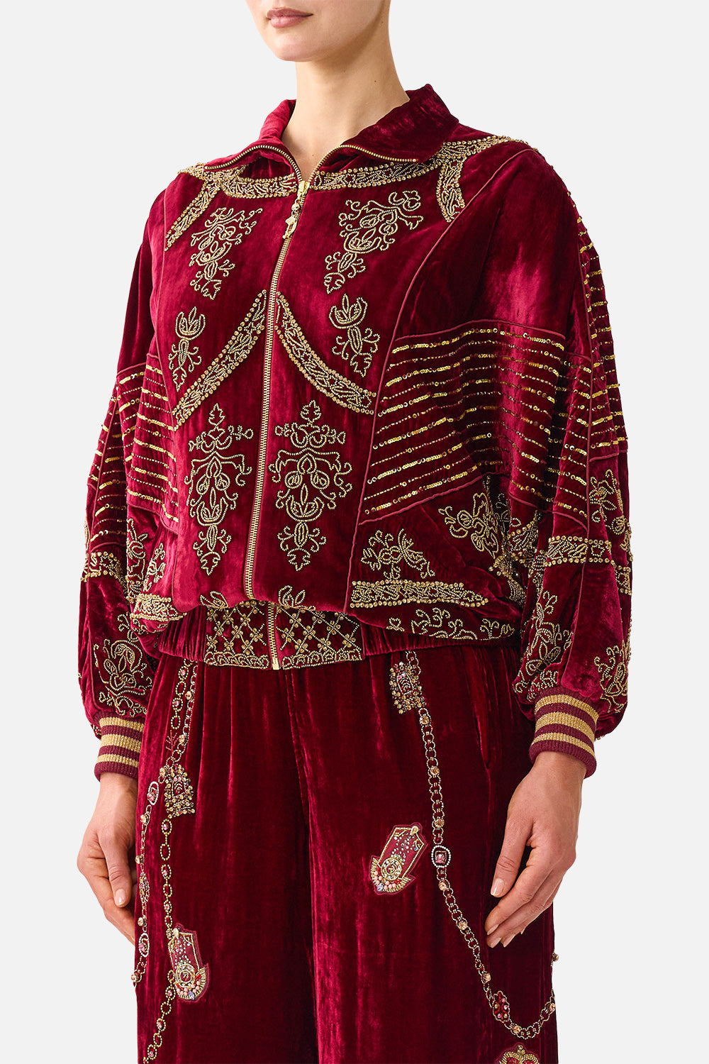 VELVET ZIP FRONT PANELLED SWEATER CALL ME A CARRIAGE