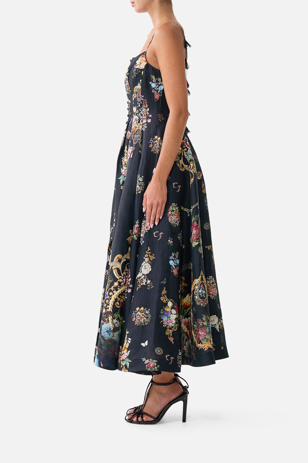 The CAMILLA CORSET DRESS WITH LONG FLARED SKIRT NIGHT GARDEN