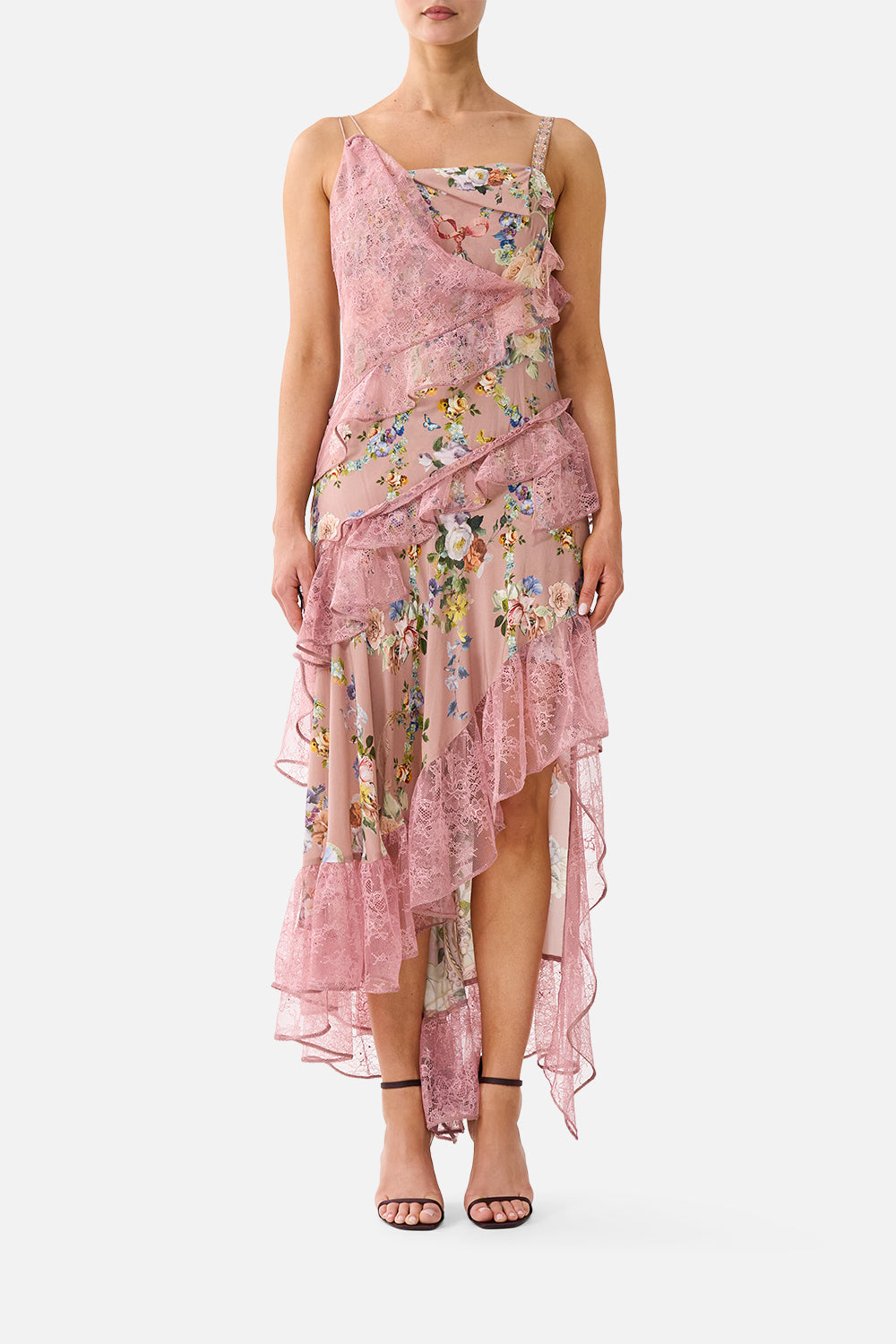 The CAMILLA ASYMMETRIC MULTI FRILL DRESS CHAMBER OF BLOOMSCHAMBER OF BLOOMS