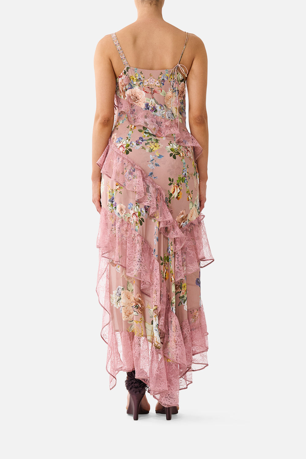 The CAMILLA ASYMMETRIC MULTI FRILL DRESS CHAMBER OF BLOOMS