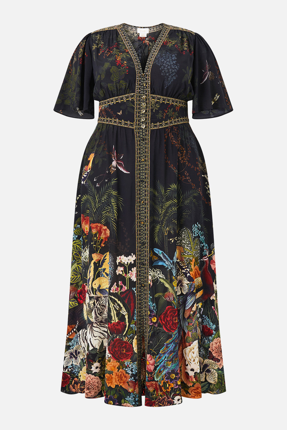 SHAPED WAISTBAND DRESS WITH FLUTTER SLEEVES PALACE ZOOLOGY