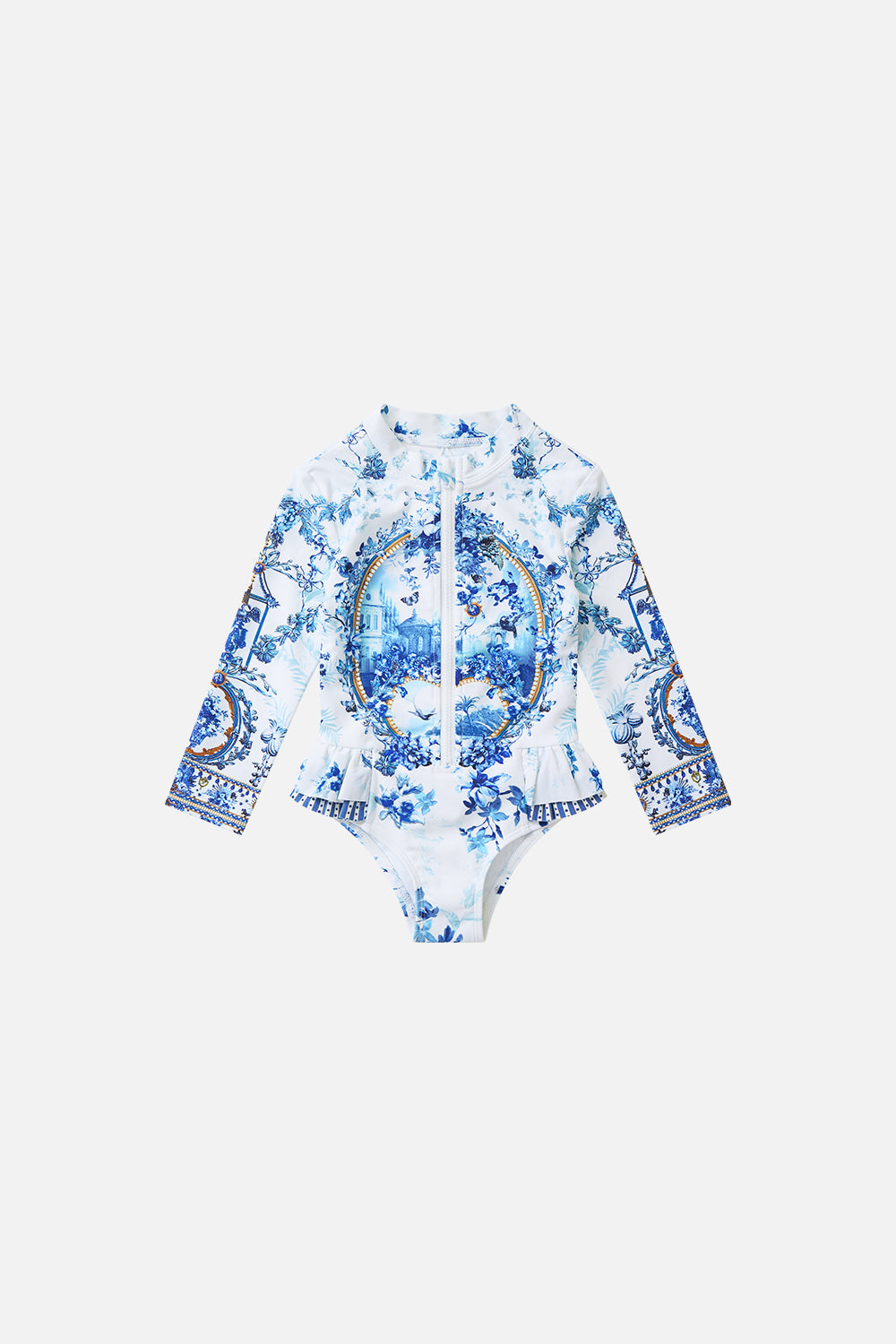 The CAMILLA BABIES ZIP FRONT PADDLE SUIT W FRILL BACK THE PORCELAIN PARLOURTHE PORCELAIN PARLOUR