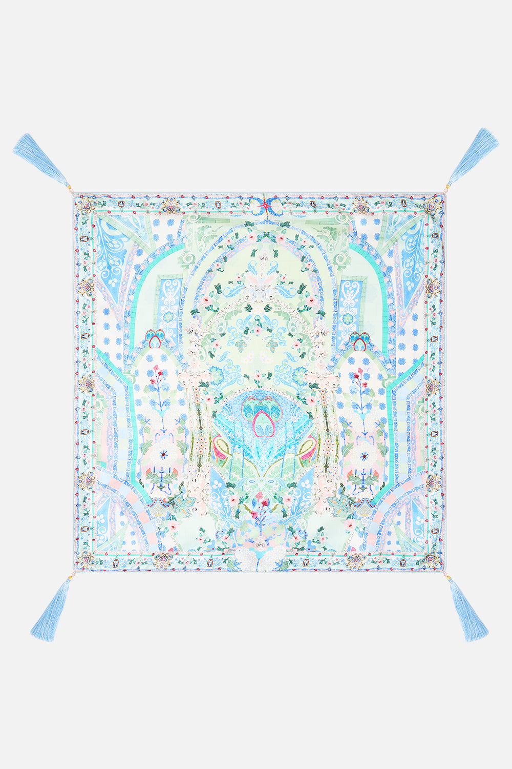 The CAMILLA LARGE SQUARE CUSHION MIDSUMMER MOSAICS in our MIDSUMMER MOSAICS print.